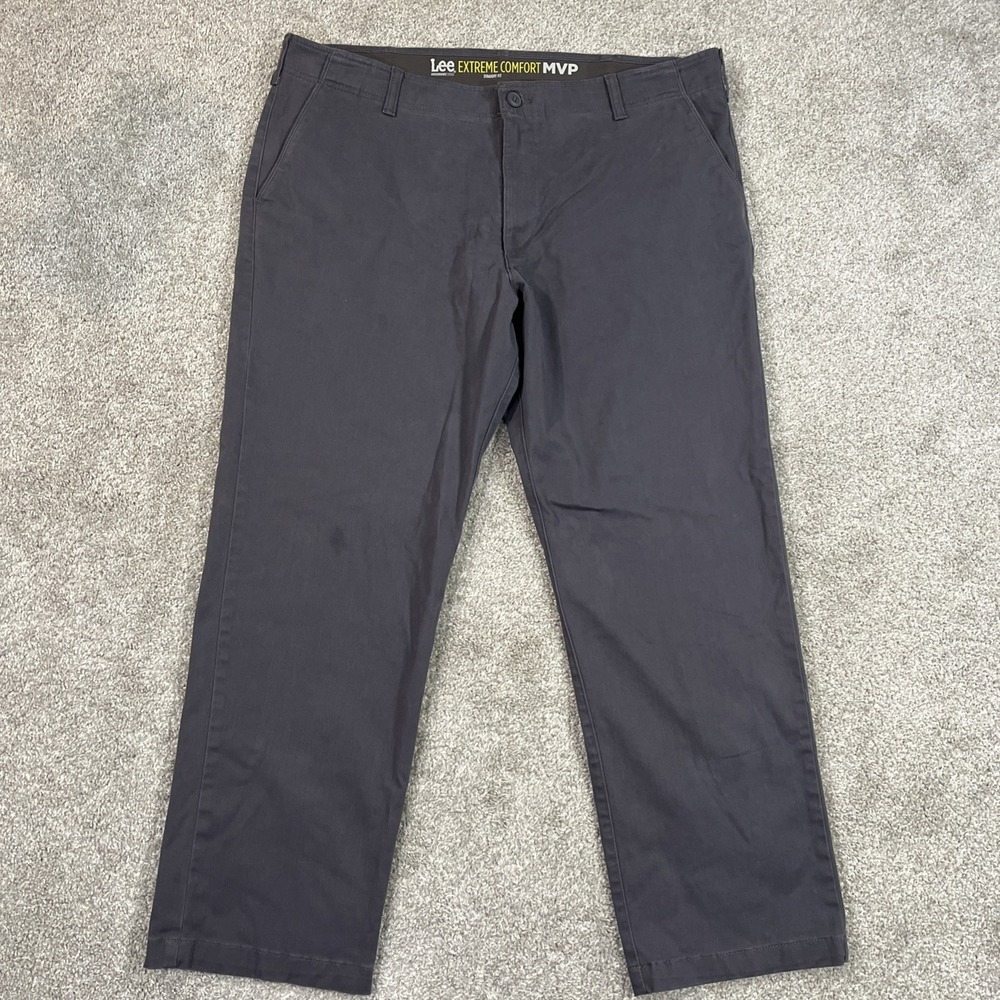 Lee Extreme Comfort MVP Pants Mens 42x30 Gray Straight‎ Fit Stretch Chino Casual